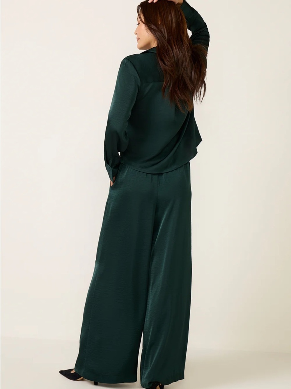 Z Supply Isolde Wide Leg Satin Pant Green - Picture 2 of 7
